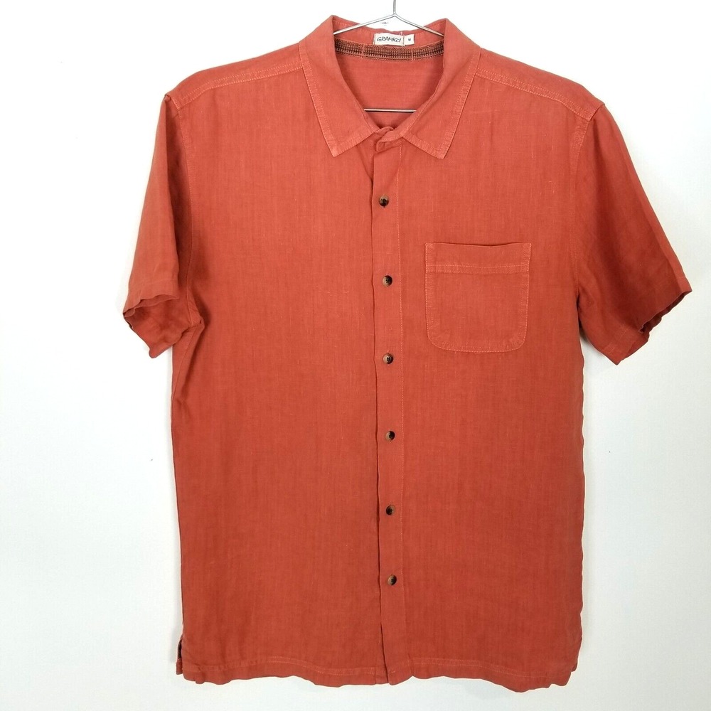 Gramicci Men Short Sleeve Button Down Shirt Sz M Burned Orange Short Sleeve